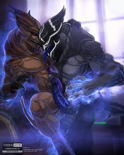 3_fingers abs anthro big_penis bodily_fluids chest_lick dominant dominant_male duo erection fingers frottage genital_fluids genitals handjob huge_penis male male/male muscular muscular_male nude penile penis penises_touching precum purple_eyes sex yellow_eyes todex bioware electronic_arts mass_effect alien turian 2015 hi_res watermark