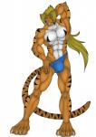 abs anthro biceps big_muscles bulge clothed clothing flexing fur hair kemobuilder looking_at_viewer male muscular muscular_anthro muscular_male pecs pose simple_background smile solo speedo stripes swimwear teasing tongue underwear white_background zephir felid mammal pantherine tiger 2016 hi_res