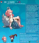 anthro blue_background chibi clothed clothing description female hair id_number information information_box information_section looking_back male number pink_hair pokedex_entry simple_background species_description species_sheet text text_box kinkymation nintendo pokemon generation_1_pokemon human humanoid mammal pokemon_(species) slowbro english_text hi_res species_name