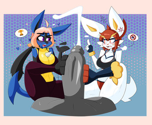 anthro big_breasts big_penis blush bodily_fluids breasts collaborative collaborative_footjob collaborative_sex competition cross-popping_vein cum feet female foot_fetish foot_play footjob genital_fluids genitals group group_sex penile penis sex spread_legs spreading sweat thick_thighs trio aurabutt kilinah nintendo pokemon anon lumoura_(aurabutt) socks_(kilinah) cinderace generation_4_pokemon generation_8_pokemon lucario pokemon_(species) hi_res