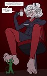 barefoot clothed clothing eyewear feet female glasses hair horn macro micro not_furry profanity red_hair soles speech_bubble stepped_on text toes underfoot nasiri_(artist) helltaker pandemonica_(helltaker) demon demon_humanoid horned_humanoid humanoid 5:8 hi_res