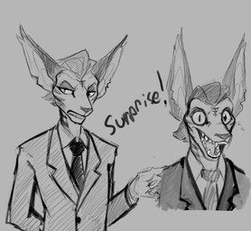 anthro clothed clothing fangs front_view fur glistening glistening_eyes jacket looking_aside male necktie open_mouth pupils simple_background slit_pupils solo striped_body striped_fur striped_neck stripes teeth tongue topwear unsigned acidic felid mammal monochrome sketch