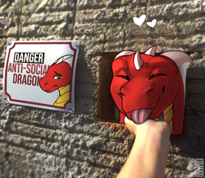 ambiguous_gender blep concrete_wall feral happy heart_symbol horn male red_body sad sign text tongue tongue_out wall_(structure) white_horn zyria european_mythology mythology zetralth dragon mythological_creature mythological_scalie scalie western_dragon draw_over signature
