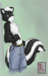 anthro baggy baggy_jeans bottomwear clothed clothing denim denim_baggy denim_bottomwear denim_clothing eyewear fur glasses jeans male oversized_bottomwear oversized_clothing oversized_pants pants solo tail topless conditional_dnp fluff-kevlar bobskunk mammal mephitid skunk striped_skunk digital_media_(artwork)