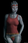 big_breasts black_background blue_body blue_eyes blue_skin breasts camel_toe clothed clothing female hands_on_hips mature_female mature_humanoid not_furry panties shirt simple_background solo tank_top topwear underwear siemens bioware electronic_arts mass_effect samara alien alien_humanoid asari humanoid