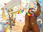 5_fingers anthro anthro_on_anthro ball_size_difference balls biped brown_body brown_fur countershade_face countershade_fur countershading fingers foreskin fur genitals group humanoid_genitalia humanoid_penis interspecies lgbt_pride male male/male muscular muscular_anthro muscular_male open_mouth open_smile overweight overweight_anthro overweight_male pecs penis penis_size_difference pride_colors pubes rainbow_flag rainbow_pride_flag rainbow_symbol smile striped_body striped_fur stripes tongue tongue_out trio_focus whiskers alltoospicy lgbt_pride_month bear felid mammal pantherine tiger 2025 4:3 hi_res