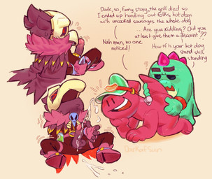 anal anal_penetration anthro balls beak being_watched blush bodily_fluids cum cumshot ejaculation erection feathers genital_fluids genitals group humanoid_genitalia looking_at_another male male/male male_penetrated male_penetrating male_penetrating_male masturbation nude orgasm penetration penile penile_masturbation penis sex text trio darkafsun brawl_stars supercell_(company) buzz_(brawl_stars) crow_(brawl_stars) doug_(brawl_stars) avian bird corvid corvus_(genus) crow dinosaur oscine passerine prehistoric_species reptile scalie english_text hi_res