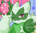 ambiguous_gender anthro claws finger_claws fingers pink_eyes solo nameigo nintendo pokemon felid floragato generation_9_pokemon mammal pokemon_(species) hi_res