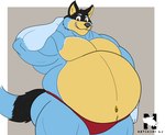 anthro barazoku belly belly_overhang biceps big_belly big_muscles black_body black_fur blue_body blue_fur border clothed clothing eyebrows fur grey_background hand_behind_head huge_belly huge_muscles looking_at_viewer male musclegut muscular muscular_anthro muscular_male navel obese obese_anthro obese_male overweight overweight_anthro overweight_male pecs red_clothing red_thong red_underwear simple_background smile solo standing thick_arms thick_thighs thong thong_only topless topless_anthro topless_male tuft underwear underwear_only white_border zangokunatenshi bluey_(series) bandit_heeler australian_cattle_dog canid canine canis cattledog domestic_dog herding_dog mammal pastoral_dog 2024 hi_res watermark