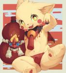 >:d anthro asian_clothing biped bulge cape clothed clothing east_asian_clothing feet fundoshi fur hindpaw japanese_clothing kemono male open_mouth open_smile paws shota sitting smile solo tan_body tan_fur topless underwear yellow_eyes young young_anthro moki_(artist) canid canine fox mammal