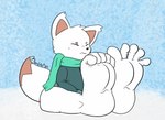 5_toes barefoot canid canine feet foot_fetish foot_focus fox foxee_(wildfrost) fur hi_res humanoid_feet mammal marblepan paws plantigrade toes what white_body white_fur wildfrost