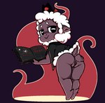 anthro book butt cloak clothing crown dark_body dark_skin female fur genitals headgear horn looking_back pussy smile solo spread_pussy spreading tail thick_thighs wool_(fur) shy_ayu cult_of_the_lamb massive_monster_(studio) lamb_(cult_of_the_lamb) bovid caprine mammal sheep hi_res