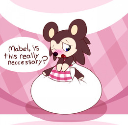 abstract_background anthro apron asking big_diaper blush brown_body brown_fur clean_diaper clothed clothing dialogue diaper embarrassed female fur name_drop name_in_dialogue one_eye_closed open_mouth puffy question solo speech_bubble tan_body tan_fur text wearing_diaper white_diaper yes-no_question sir-dancalot animal_crossing nintendo sable_able eulipotyphlan hedgehog mammal 2015 english_text hi_res