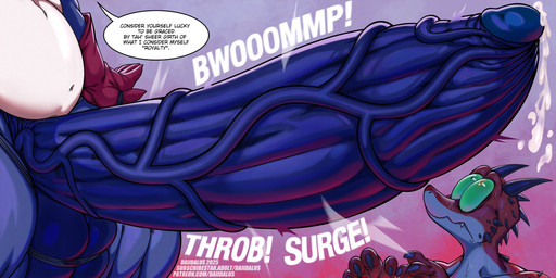 ambiguous_gender anthro balls big_balls big_butt big_penis bodily_fluids butt clothing duo erection exclamation_point extremely_veiny_penis genital_fluids genitals gloves handwear horn huge_butt huge_hips huge_penis huge_thighs hyper hyper_genitalia hyper_hips hyper_penis hyper_thighs looking_at_genitalia looking_at_penis male multicolored_body onomatopoeia penis precum slightly_chubby sound_effects speech_bubble text thick_thighs two_tone_body vein veiny_penis wide_eyed wide_hips daiidalus data_(vhsdaii) humanoid imp lizard reptile scalie 2025 absurd_res artist_name dated english_text hi_res url