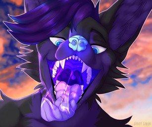 anthro bodily_fluids drooling male mouth_shot open_mouth purple_body purple_internal purple_tongue saliva solo tongue uvula surylimon kitsunaki canid canine fox mammal