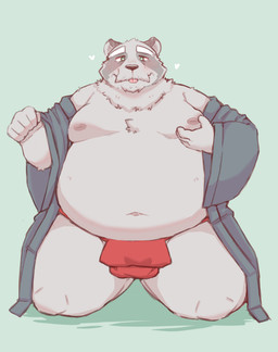 anthro asian_clothing belly big_belly blush bulge clothing east_asian_clothing fundoshi heart_symbol japanese_clothing kemono male mature_male moobs navel nipples overweight overweight_male red_clothing red_fundoshi red_underwear simple_background solo tongue tongue_out underwear one_oneyyy canid canine mammal raccoon_dog tanuki 2026 absurd_res hi_res