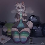 anthro bong bulge can clothing container drugs femboy legwear lgbt_pride male marijuana plushie smoking smoking_marijuana solo stockings thick_thighs richa_picha invader_zim monster_energy nickelodeon gir_(invader_zim) richard_picher canid canine mammal 1:1 hi_res