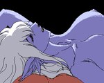 anthro bed big_breasts biped black_background blue_body blue_fur blue_nipples breasts eyes_closed female fur furniture hair humanoid_pointy_ears long_hair lying nipples nude on_back on_bed open_mouth pointy_ears purple_nipples simple_background solo white_hair cobayashi domestic_cat felid feline felis mammal 5:4 digital_media_(artwork) low_res oekaki