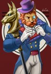 bow_tie clothing facial_hair gloves gold_(metal) handwear male solo suit gintrieu tatsune egyptian_mythology league_of_legends middle_eastern_mythology mythology riot_games tencent anubis nasus_(lol) deity absurd_res hi_res