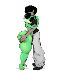 anthro big_butt black_clothing black_shirt black_topwear bodily_fluids bottomwear butt butt_grab clothing duo eyelashes eyes_closed female hair hand_on_butt hug male male/female pants shirt shoulder_grab simple_background tears thick_thighs topwear white_background pipahsummah glitch_productions the_amazing_digital_circus ribbit_(tadc) amphibian frog human mammal 2026