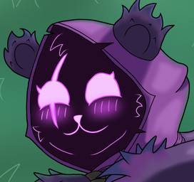 ambiguous_anthro ambiguous_gender anthro blush blush_lines eye_scar facial_scar female green_background hood purple_body purple_eyes scar simple_background solo noctiv epic_games fortnite raven_team_leader bear mammal hi_res