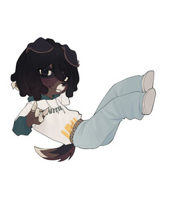 ambiguous_gender animal_print anthro belt black_body black_coded black_fur bottomwear brown_body brown_fur cheetah_print chibi clothing dreadlocks ear_piercing facial_piercing footwear fur gold_ring hoodie nose_piercing pants piercing ring septum_piercing shoes simple_background solo topwear white_background white_body white_clothing white_footwear white_fur white_shoes unko mari_(maril33) canid canine canis domestic_dog mammal hi_res male_(lore)