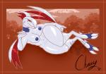 anthro anthrofied big_breasts biped breasts female looking_at_viewer lying navel nipples non-mammal_breasts nude pokemorph pose simple_background smile solo thick_thighs wide_hips brahkest nintendo pokemon cherry_(brahkest) avian bird generation_2_pokemon pokemon_(species) skarmory 2019 brown_theme digital_media_(artwork) watermark