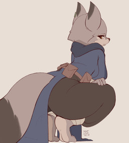 anthro arched_soles barefoot big_butt breasts butt clothed clothing countershade_feet countershading crouching dipstick_tail feet female fully_clothed fur grey_body grey_fur looking_at_viewer looking_back looking_back_at_viewer markings medium_breasts simple_background soles solo tail tail_markings thick_thighs toes conditional_dnp tohupo dreamworks kung_fu_panda zhen_(kung_fu_panda) canid canine corsac_fox fox mammal true_fox 2023 dated digital_media_(artwork) hi_res signature