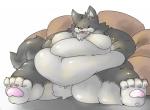 anthro belly biped black_nose black_sclera blep chubby_cheeks claws fur grey_body grey_fur hand_on_belly holding_belly love_handles male moobs morbidly_obese morbidly_obese_anthro morbidly_obese_male navel obese obese_anthro obese_male on_ground overweight overweight_anthro overweight_male pawpads simple_background sitting solo thick_thighs toe_claws tongue tongue_out white_background yellow_eyes gabu2929 canid canine canis mammal wolf 2018 absurd_res digital_media_(artwork) hi_res