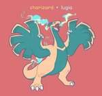 3_toes ambiguous_gender claws fangs feet feral fire open_mouth simple_background solo tail teeth toes wings doodlelot mythology nintendo pokemon charizard dragon generation_1_pokemon generation_2_pokemon legendary_pokemon lugia mythological_creature mythological_scalie pokemon_(species) scalie