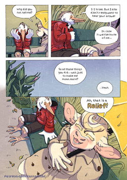 5_fingers anthro bench breasts clothed clothed_anthro clothed_male clothing confusion duo feathers female fingers fur honesty hoodie humanoid_hands interspecies male male/female on_bench park park_bench plant raining relieved sad sitting sitting_on_bench smile sobbing tan_body tan_fur text topwear tree umbrella white_body white_feathers kantachibli clover_(kantachibli) phillip_(kantachibli) avian bird bovid bovine cattle heron mammal pelecaniform comic english_text hi_res url