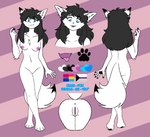 anthro anus areola arm_tuft bisexual_pride_colors black_hair black_nose black_pawpads blue_eyes breasts cheek_tuft chest_tuft demisexual_pride_colors dipstick_tail elbow_tuft facial_tuft female fur genitals glistening glistening_eyes hair humanoid_genitalia humanoid_hands inner_ear_fluff lgbt_pride markings navel nipples nude pansexual_pride_colors pawpads pink_anus pink_areola pink_nipples pink_pussy pink_tongue plantigrade pride_colors pussy small_nose solo tail tail_markings tongue tuft white_body white_ears white_fur winter_pelt lemonpuff june_(timmy_rap_1o1) arctic_fox canid canine fox mammal true_fox digital_media_(artwork) hi_res model_sheet