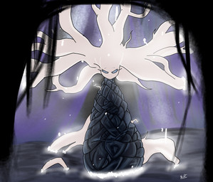 blue_eyes clothed clothing eyelashes female looking_at_viewer plant sitting solo tree white_body nestorp3d hollow_knight_(franchise) team_cherry white_lady_(hollow_knight) elemental_creature flora_fauna treant 2026 absurd_res hi_res signature