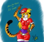 anthro clothed clothing cosplay female smile solo stripes tail nekostar capcom mega_man_(series) mega_man_legends roll_caskett felid mammal pantherine tiger