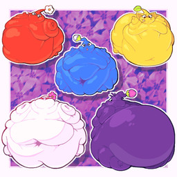ambiguous_gender anthro arm_rolls back_rolls belly big_belly big_butt big_cheeks blush blush_lines butt chubby_cheeks deep_navel double_chin fat_rolls glistening glistening_body group huge_belly huge_butt immobile leg_rolls monobutt moobs morbidly_obese morbidly_obese_anthro navel obese obese_anthro overweight overweight_anthro pattern_background plant simple_background roundedpentagon nintendo pikmin blue_pikmin elemental_creature flora_fauna pikmin_(species) purple_pikmin red_pikmin white_pikmin yellow_pikmin 1:1 aliasing cel_shading digital_media_(artwork) hi_res shaded