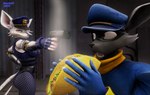 annoyed anthro clothed clothing duo female food freckles gloves gun handgun handwear hat headgear headwear male mask pistol ranged_weapon steaming taco weapon domizoni warfaremachine_(modeler) sly_cooper_(series) sony_corporation sony_interactive_entertainment sucker_punch_productions officer_flint_(foresttherotten) sly_cooper warfare_flint warfare_sly_cooper mammal murid murine procyonid raccoon rat rodent 3d_(artwork) digital_media_(artwork) source_filmmaker_(artwork)