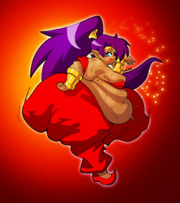 bandeau belly belly_overhang belly_rolls big_belly big_butt blue_eyes bodily_fluids bottom_heavy bottomwear bracelet breasts butt butt_jiggle cellulite clothed clothing crown dancing fat_arms fat_rolls female footwear gold_(metal) gold_bracelet gold_jewelry gold_tiara hair headgear huge_belly huge_butt huge_hips huge_thighs jewelry jiggling looking_at_viewer love_handles medium_breasts obese obese_female obese_humanoid open_mouth open_smile overweight overweight_female overweight_humanoid pants ponytail pose purple_hair red_background red_bottomwear red_clothing red_pants shoes side_boob simple_background smile smiling_at_viewer sweat sweaty_arms sweaty_belly sweaty_breasts tan_body tan_skin tanned_skin thick_thighs tiara topwear wide_hips eldiipiid shantae_(series) wayforward shantae genie half_genie humanoid 2025 digital_drawing_(artwork) digital_media_(artwork) full-length_portrait hi_res portrait signature