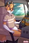 ageplay anthro black_nose blush brown_clothing brown_topwear closed_smile clothed clothing day diaper fur glistening glistening_eyes gloves_(marking) hair infantilism inside_vehicle male markings mouth_closed orange_body orange_eyes orange_fur orange_hair pink_diaper roleplay short_hair sitting sky slight_smile smile solo topwear wearing_diaper white_body white_diaper white_fur riddlr carter_(persons) canid canine fox mammal absurd_res hi_res