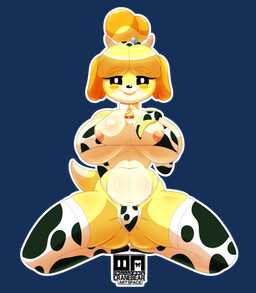 animal_print animal_print_bikini anthro bikini breasts clothing cow_print cow_print_bikini cowbell female nipples pattern_bikini pattern_clothing pattern_swimwear pink_nipples pose smile swimwear two-piece_swimsuit cranebear animal_crossing nintendo isabelle_(animal_crossing) canid canine mammal absurd_res alpha_channel hi_res pinup