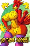 anthro anthrofied big_breasts breasts convenient_censorship feathers female green_eyes jiggy long_socks non-mammal_breasts nude puzzle_piece red_body red_feathers solo wide_hips jaeh banjo-kazooie rareware kazooie avian bird breegull 2015 censored hi_res