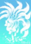 ambiguous_gender feral fur multi_tail simple_background solo tail white_body white_fur mirgifts nintendo pokemon generation_1_pokemon ninetales pokemon_(species) regional_form_(pokemon) blue_theme cool_colors restricted_palette teal_theme