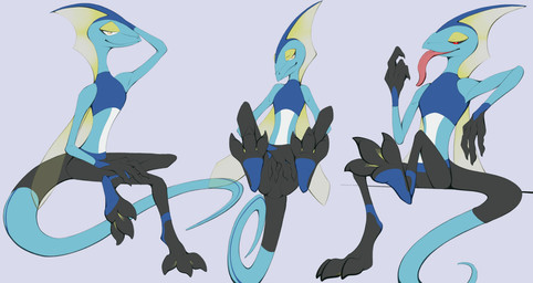 claws feet foot_focus long_tail long_tongue looking_at_viewer male membrane_(anatomy) sitting smile solo tail toes tongue tongue_out webbed_feet elysiumrevsieg nintendo pokemon generation_8_pokemon inteleon pokemon_(species) hi_res