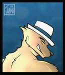 anthro brown_body brown_fur clothed clothing fedora fur fur_tuft grin hat hat_only headgear headgear_only headwear headwear_only looking_at_viewer looking_back looking_back_at_viewer male male_anthro mostly_nude no_irises simple_background simple_coloring smile solo tuft yellow_sclera juwunipur dreamworks the_bad_guys mr._wolf_(the_bad_guys) canid canine canis mammal wolf 2022 absurd_res bust_portrait dated digital_media_(artwork) hi_res portrait procreate_(artwork) shaded simple_shading watermark