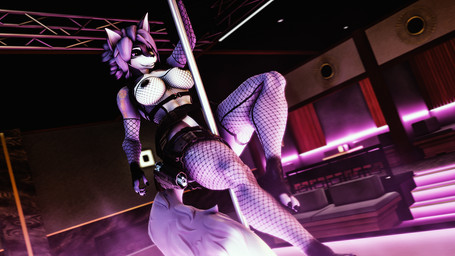anthro armwear barefoot clothing feet female fishnet_armwear fishnet_clothing fishnet_legwear fishnet_topwear fur gun hair handgun harness legwear looking_at_viewer multicolored_body multicolored_fur pole purple_body purple_eyes purple_fur purple_hair ranged_weapon revolver solo strip_club stripper_pole topwear weapon heresy_sfm domi_3d_(modeler) ludexus_(modeler) warfaremachine_(modeler) violette_(heresy_sfm) canid canine fox mammal 16:9 3d_(artwork) digital_media_(artwork) widescreen