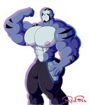 abs big_muscles blue_body blue_fur bottomwear bulge clothing countershading erect_nipples fur huge_muscles hyper hyper_muscles male muscular muscular_male nipples pants pecs pose puffy_nipples shirtless_male solo white_body white_fur red-box ben_10 cartoon_network rook_blonko alien revonnahgander 2022 hi_res