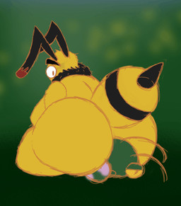 antennae_(anatomy) antennae_markings anthro big_breasts big_butt black_eyebrows blurred_background bouncing_butt breasts butt duo eyebrows facesitting female green_background green_body male male/female neck_tuft oral_only rear_view side_boob simple_background sitting sitting_on_another stinger stinger_tail tail thick_eyebrows thick_thighs tuft yellow_body yellow_sclera nauiho arthropod bee hybrid hymenopteran insect mantis 2d_animation animated colored_line_art digital_drawing_(artwork) digital_media_(artwork) hi_res loop