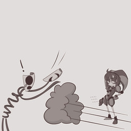 4_fingers bodily_fluids catching clicking controller duo dust_cloud female fingers hand_on_hip looking_aside mask motion_lines remote_control remote_controlled_vibrator running_away smug_grin surprised tears screaming_alice glitch_productions kinktober kinktober_2025 the_amazing_digital_circus gangle_(tadc) pomni_(tadc) animate_inanimate humanoid 1:1 absurd_res hi_res