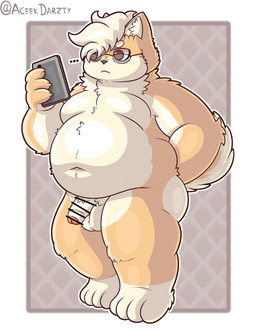 4_fingers 4_toes :< abstract_background anthro balls belly belly_overhang belly_rolls big_belly big_butt black_nose brown_body brown_fur butt casual_nudity censor_bar censored_genitalia censored_penis claws closed_frown electronics ellipsis exposure_variation eyebrows eyewear eyewear_only featureless_chest featureless_moobs feet finger_claws fingers foreskin front_view frown fur genitals glasses glasses_only glistening glistening_belly hair half-erect hand_behind_back holding_object holding_phone humanoid_genitalia humanoid_penis ineffective_censorship inner_ear_fluff kemono leg_markings looking_at_object looking_at_phone male markings moobs mouth_closed multicolored_body multicolored_fur navel nude obese obese_anthro obese_male outie_navel outline overweight overweight_anthro overweight_male partially_retracted_foreskin penis phone pubes raised_tail red_eyes round_glasses short_hair socks_(marking) solo standing tail tan_body tan_fur tan_hair thick_thighs three-quarter_view tired tired_eyes toes tuft two_tone_body two_tone_fur unimpressed wearing_glasses white_outline aceekdarzty conditional_dnp roy_ace_(aceekdarzty) canid canine canis domestic_dog mammal shiba_inu spitz 2025 cel_shading censored digital_media_(artwork) full-length_portrait halftone hi_res portrait shaded signature