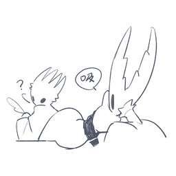 2_horns 4_horns ambiguous_gender anthro black_body black_eyes bottomless bottomless_taur clothed clothing confusion duo head_turned holding_object holding_quill horn loose_feather lying multi_horn on_front question_mark quill robe simple_background squish tail tail_grab tail_on_face tail_squish white_background white_body white_clothing white_head white_robe monz_tw hollow_knight_(franchise) team_cherry hollow_knight_(character) pale_king_(hollow_knight) pure_vessel_(hollow_knight) arthropod arthropod_taur insect insect_taur taur vessel_(species) 1:1 2026 digital_media_(artwork) sketch father_(lore) father_and_child_(lore) male_(lore) nonbinary_(lore) parent_(lore) parent_and_child_(lore)