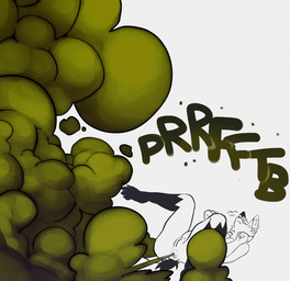 4_fingers 4_toes anthro anus big_anus biped black_text cheek_tuft dialogue facial_tuft fart fart_cloud fart_fetish feet female female_anthro female_farting fingers fist fur genitals green_fart_cloud green_text groan humanoid_genitalia humanoid_vulva hyper hyper_fart inner_ear_fluff legs_up lying nude nude_anthro nude_female on_back onomatopoeia pointy_ears prick_ears profanity snout solo sound_effects tail talking_to_self text toes tuft vulva lichee pepper_(lichee) canid canine fox hybrid mammal mephitid skunk 2023 hi_res restricted_palette